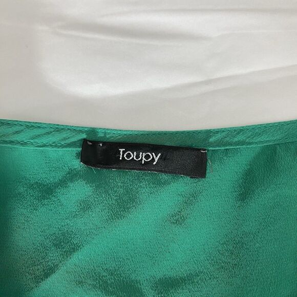 ⭐️ Toupy París 100% Silk Dress Sz L Emerald Green Short Sleeve Work Career Luxe - Picture 8 of 11